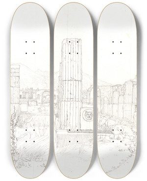 Triptych art skateboard deck of Christen Kbke Parti Af Forum I Pompeji by Christen Kobke (1810-1848)