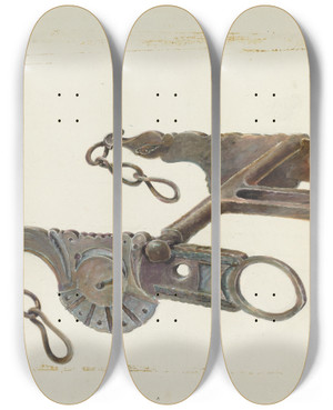 Triptych art skateboard deck of Gerald Transpota Wrought Iron Bit_1 by Gerald Transpota (1898-1971)