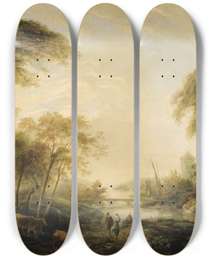Triptych art skateboard deck of Elias Martin Romantic Landscape by Elias Martin (1739-1818)