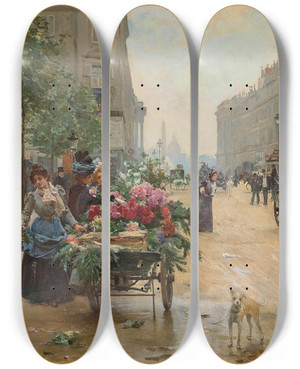 Triptych art skateboard deck of Louis Marie De Schryver Rue Royale Pari by Louis Marie De Schryver (1862-1942)