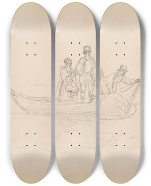 Triptych art skateboard deck of Adolph Tidemand Ryggvendt Mannsfigur Figurer I Bt by Adolph Tidemand (1814-1876)