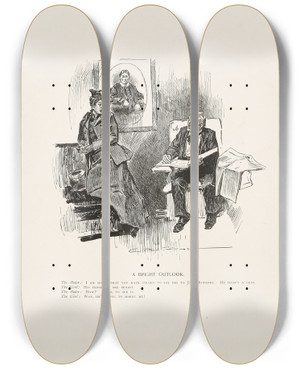Triptych art skateboard deck of Charles Dana Gibson A Bright Outlook by Charles Dana Gibson (1867-1944)
