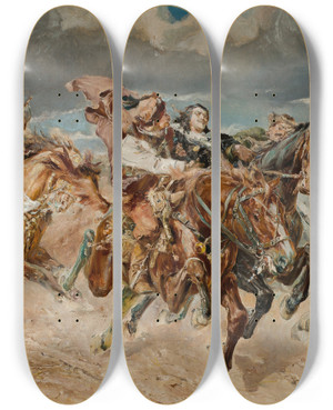 Triptych art skateboard deck of Stanisaw Batowskikaczor Prince Bogusaw Kidnapped By Kmicic by Stanislaw Batowski Kaczor (1866-1946)