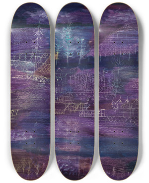 Triptych art skateboard deck of Paul Klee Flussbaulandschaft by Paul Klee (1879-1940)
