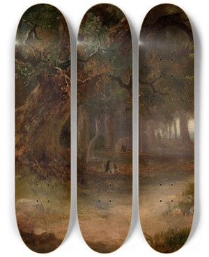 Triptych art skateboard deck of Jzef Szermentowski Forest Edge by Jozef Szermentowski (1833-1876)