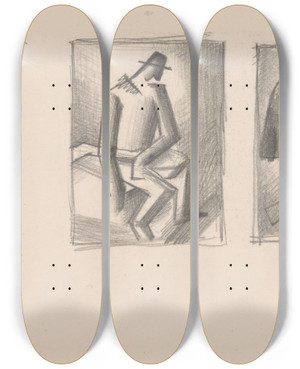 Triptych art skateboard deck of Mikul Galanda Sketchbook_30 by Mikulas Galanda (1895-1938)