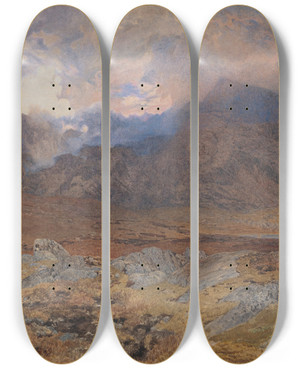 Triptych art skateboard deck of Alfred William Hunt Snowdon After An April Hailstorm by Alfred William Hunt (1830-1896)