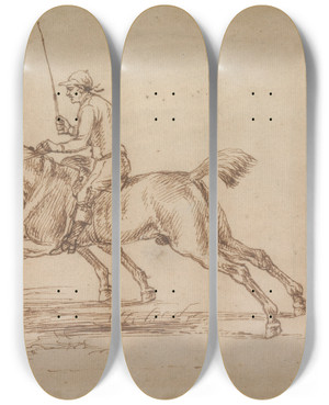 Triptych art skateboard deck of Peter Tillemans Racing A Match In Progress by Peter Tillemans (1684-1734)
