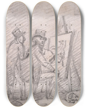 Triptych art skateboard deck of Henry Bernard Chalon The Artists Studio by Henry Bernard Chalon (1770-1849)