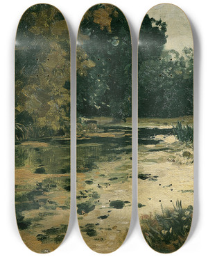 Triptych art skateboard deck of Adolf Ditscheiner Waldtmpel Waldbach by Adolf Ditscheiner (1846-1904)