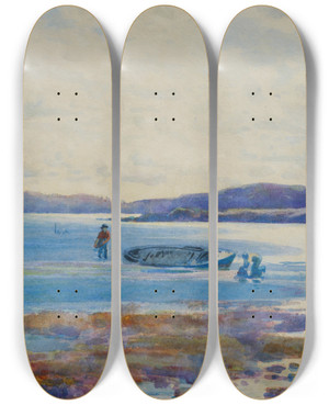 Triptych art skateboard deck of James Nairn Porirua Harbour_1 by James M Nairn (1859-1904)