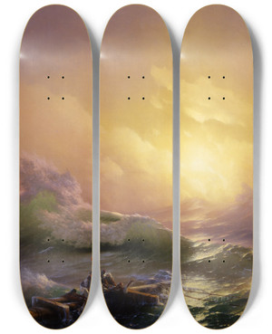 Triptych art skateboard deck of Ivan Konstantinovich Aivazovsky The Ninth Wave by Ivan Konstantinovich Aivazovsky (1817-1900)