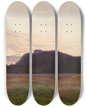 Triptych art skateboard deck of Vilhelm Kyhn Young Couple In The Blooming Clover Field by Vilhelm Kyhn (1819-1903)