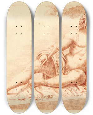 Triptych art skateboard deck of Cornelis Pronk Beeld Van De Riviergod Tiber_2 by Cornelis Pronk (1691-1759)