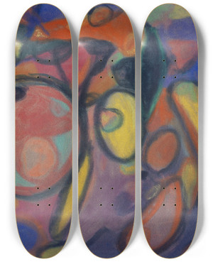 Triptych art skateboard deck of Adolf Hlzel Komposition Mit Kreis by Adolf Holzel (1853-1934)