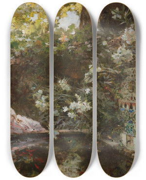 Triptych art skateboard deck of Francisco Pradilla Feeding The Hungry by Francisco Pradilla (1848-1921)