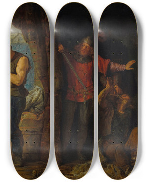 Triptych art skateboard deck of Wojciech Gerson Death Of Przemysaw by Wojciech Gerson (1831-1901)