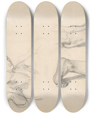 Triptych art skateboard deck of Jzef Simmler Studies Of Feet Of Nicodemus And Christ To The Painting Entombment by Jozef Simmler (1823-1868)