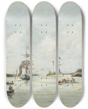 Triptych art skateboard deck of Eugne Boudin Le Havre Lavantport_1 by Eugene Boudin (1824-1898)