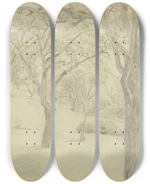 Triptych art skateboard deck of Jacob Happ Tree Meadow by Jacob Happ (1861-1936)
