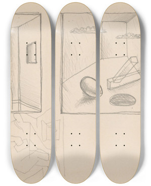 Triptych art skateboard deck of Mikul Galanda Sketchbook_101 by Mikulas Galanda (1895-1938)