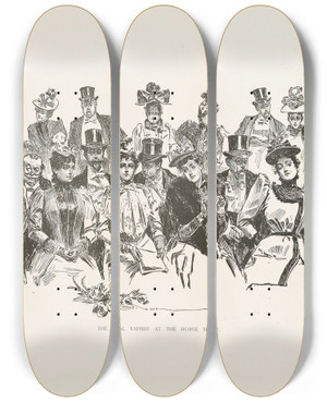 Triptych art skateboard deck of Charles Dana Gibson The Real Exhibit At The Horse Show_1 by Charles Dana Gibson (1867-1944)