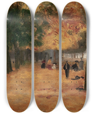 Triptych art skateboard deck of Eliseu Visconti Canto De Luxemburgo Outono by Eliseu Visconti (1866-1944)