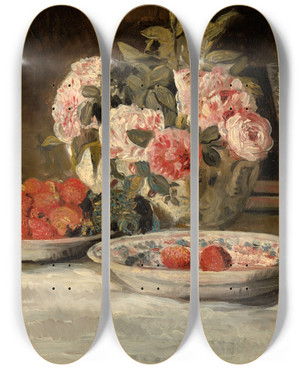 Triptych art skateboard deck of Henri De Braekeleer Strawberries And Champagne by Henri de Braekeleer (1840-1888)