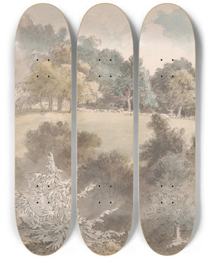 Triptych art skateboard deck of Anthony Devis Landscape With Trees by Anthony Devis (1729-1816)