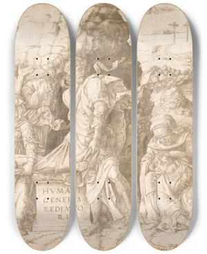 Triptych art skateboard deck of Andrea Mantegna Gravlggelsen by Andrea Mantegna (1431-1506) Triptych art skateboard deck of Andrea Mantegna Gravlggelsen by Andrea Mantegna (1431-1506)