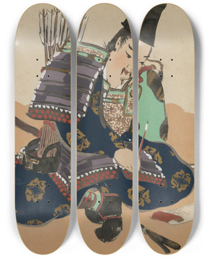 Triptych art skateboard deck of Kamisaka Sekka Taira No Tadanori Tadanori by Kamisaka Sekka (1866-1942)