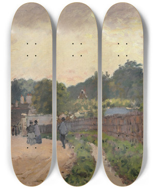 Triptych art skateboard deck of Alfred Sisley Marlyleroi by Alfred Sisley (1840-1899)