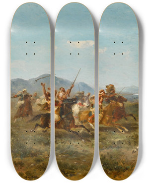 Triptych art skateboard deck of Georges Washington The Skirmish_2 by Georges Washington (1827-1901)