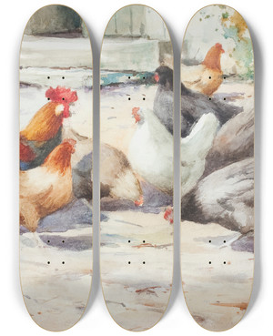 Triptych art skateboard deck of Robert Russell Macnee Hens by Robert Russell Macnee (1880-1952)