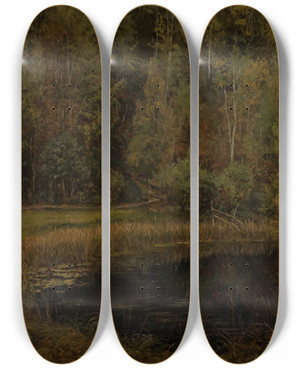 Triptych art skateboard deck of Amaldus Nielsen Hst Ved Risr by Amaldus Nielsen (1838-1932)