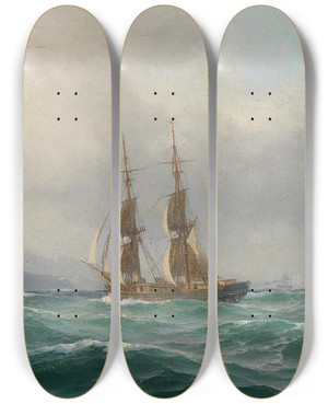 Triptych art skateboard deck of Carl Emil Baage Maritime Painting by Carl Emil Baagoe (1829-1902)