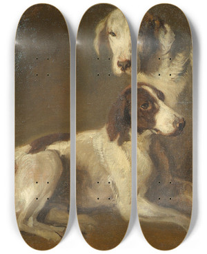 Triptych art skateboard deck of Piotr Von Michalowski Hundestudie by Piotr Von Michalowski (1800-1855)