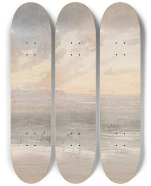 Triptych art skateboard deck of David Cox Sunset From The Shore by David Cox (1783-1859)