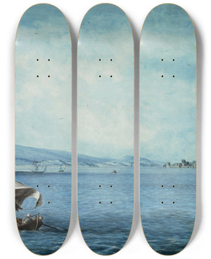 Triptych art skateboard deck of Luigi Mayer View Of The Dardanelles by Luigi Mayer (1755-1803)