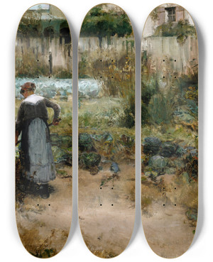 Triptych art skateboard deck of Walter Gay Novembre Etaples by Walter Gay (1856-1937)