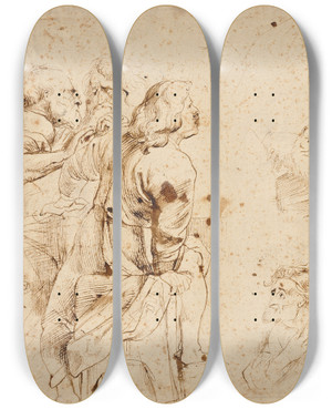 Triptych art skateboard deck of Peter Paul Rubens Three Groups Of Apostles In A Last Supper by Peter Paul Rubens (1577-1640)