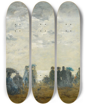 Triptych art skateboard deck of Eugne Boudin Scne De Plage Trouville_1 by Eugene Boudin (1824-1898)