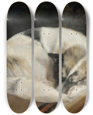Triptych art skateboard deck of Sigrid Granfelt Reposing Dog by Sigrid Granfelt (1868-1942)