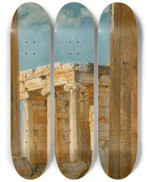 Triptych art skateboard deck of William Blake Richmond The Temple Of Nike Apteros Seen From The Propylaea by William Blake Richmond (1842-1921)