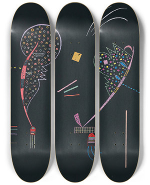 Triptych art skateboard deck of Wassily Kandinsky Deux Ctes by Wassily Kandinsky (1866-1944)