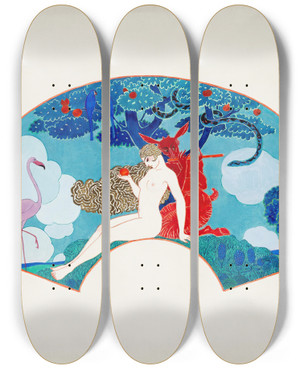 Triptych art skateboard deck of George Barbier Eve by George Barbier (1882-1932)