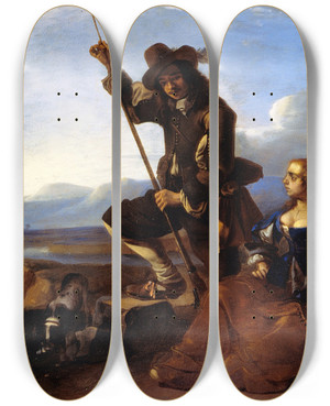 Triptych art skateboard deck of Anton Goubau Landscape With Figures by Anton Goubau (1616-1698)