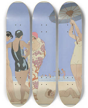 Triptych art skateboard deck of George Barbier Au Lido_1 by George Barbier (1882-1932)
