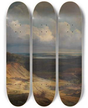 Triptych art skateboard deck of Louis Gurlitt Heidelandschaft In Jtland by Louis Gurlitt (1812-1897)