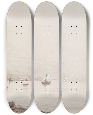 Triptych art skateboard deck of Ivan Konstantinovich Aivazovsky View Of A Bay With Numerous Sailingships by Ivan Konstantinovich Aivazovsky (1817-1900)